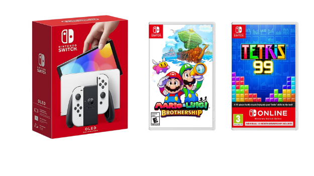 תמונה של NINTENDO SWITCH OLED WHITE + MARIO & LUIGI BROTHERSHIP + TETRIS 99 + 12 MONTH ONLINE MEMBERSHIP באנדל סוויץ